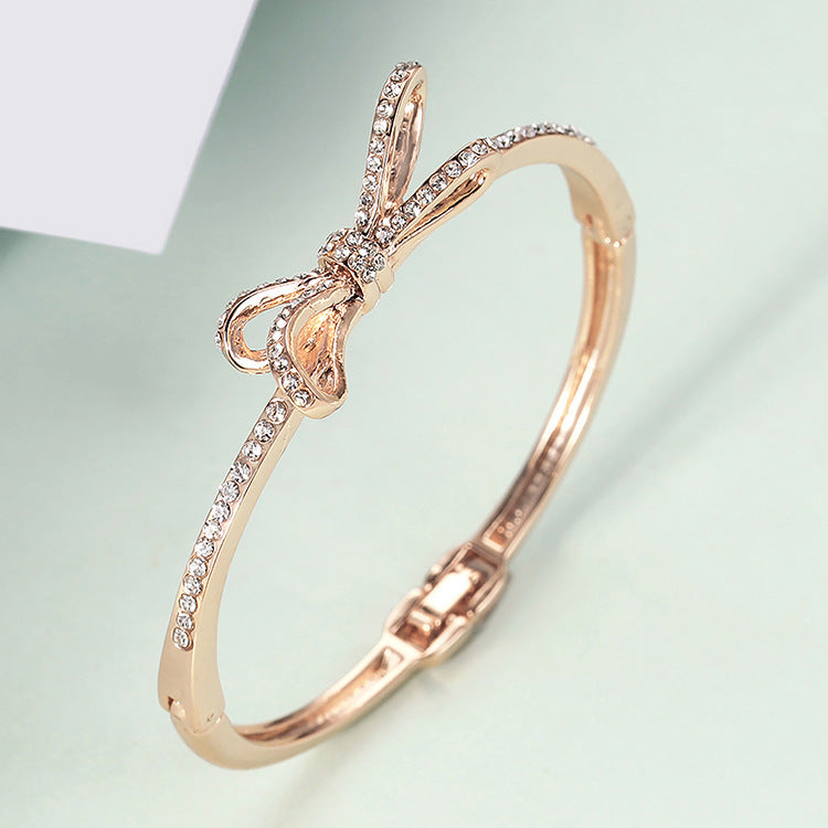 Diamonds Bows Rose Gold Alloy Bracelets