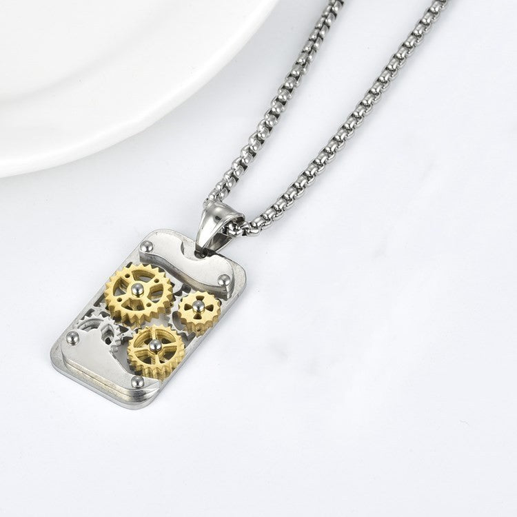 Titanium Steel Mechanical Gear Pendant