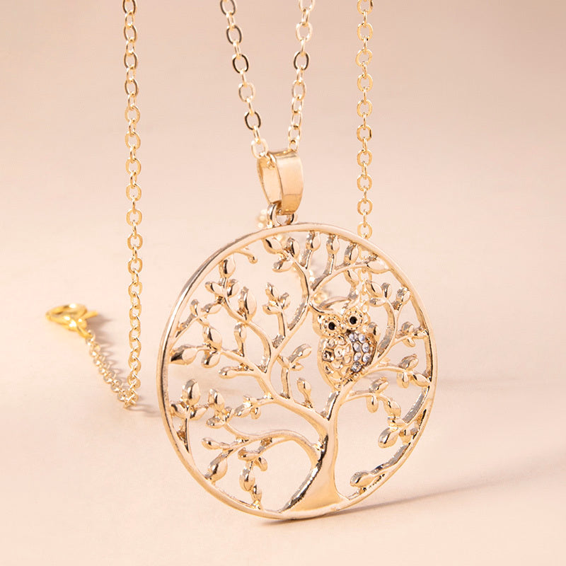 Tree Of Life Necklace Crystal Bird Owl Pendant
