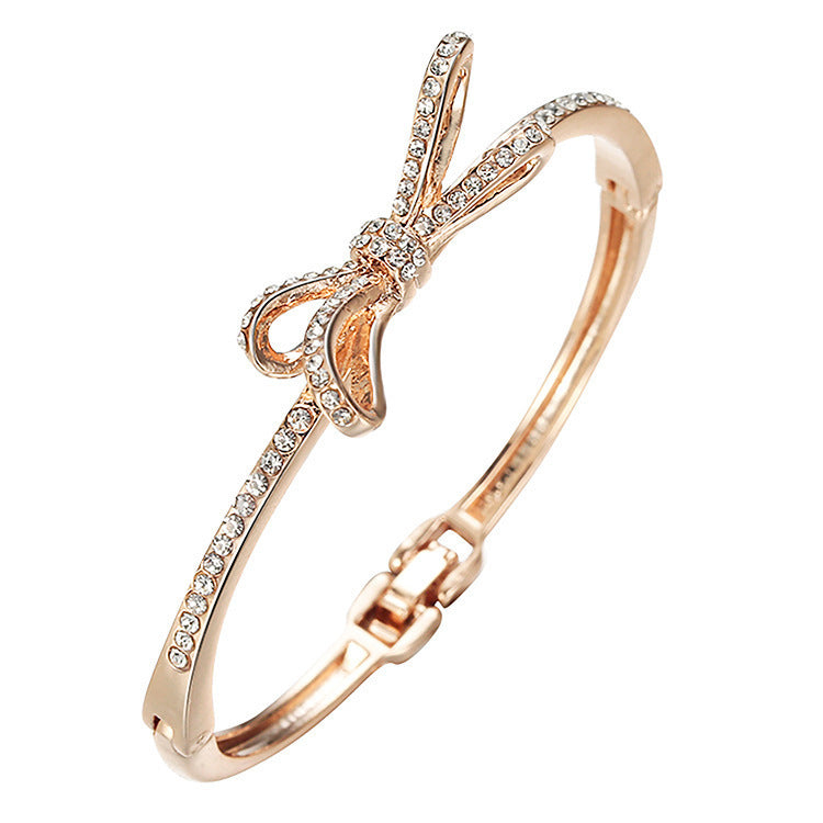 Diamonds Bows Rose Gold Alloy Bracelets