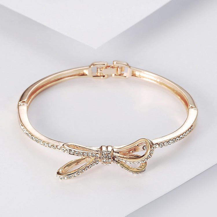 Diamonds Bows Rose Gold Alloy Bracelets
