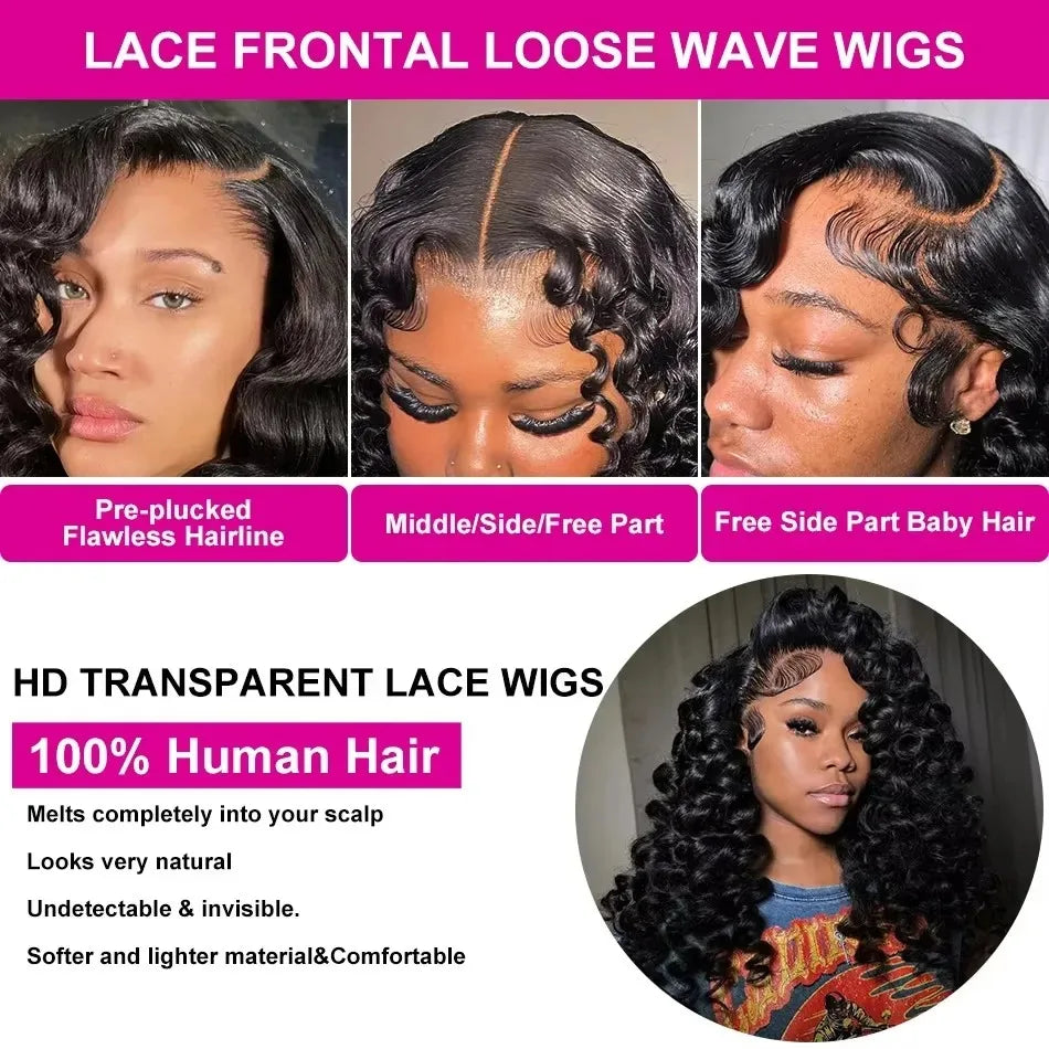Loose Black Deep Wave HD Lace Frontal Wig