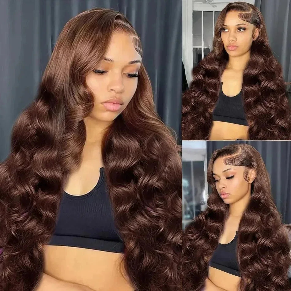 Chocolate Brown Body Wave Lace Front Human Hair Wigs