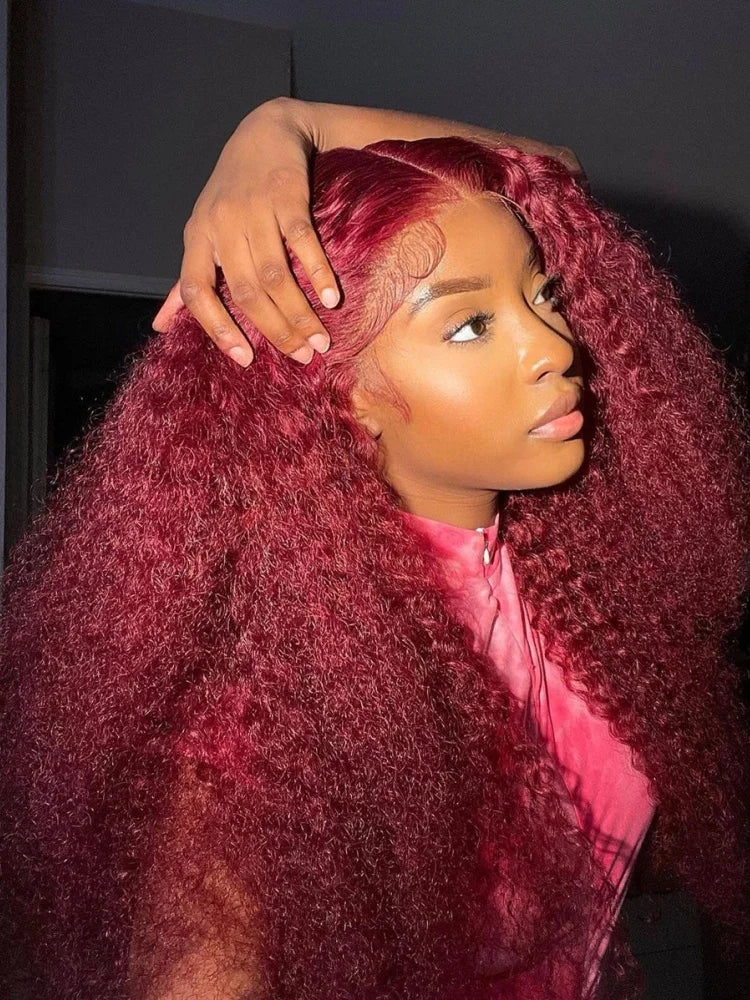 Burgundy Curly HD Lace Frontal Wigs