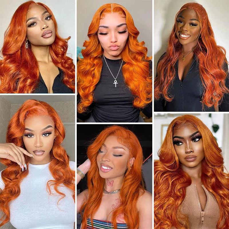 Ginger Orange Transparent Lace Front Curly Hair Wigs