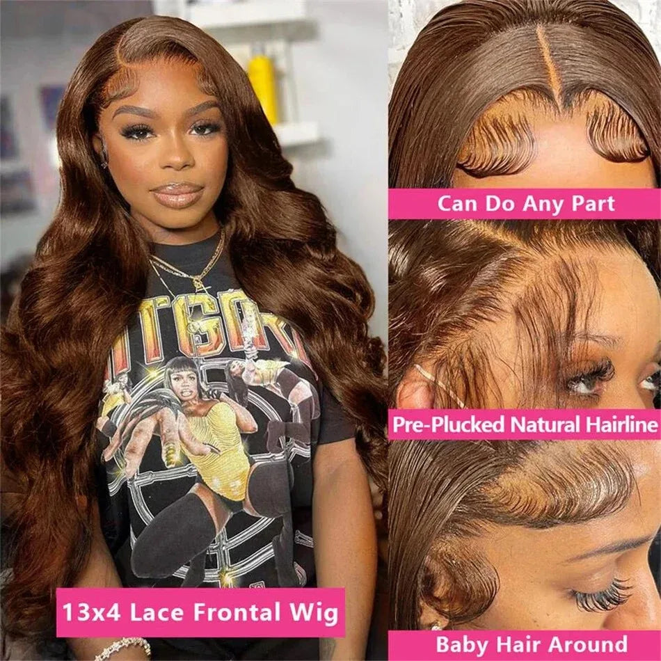 Chocolate Brown Body Wave Lace Front Human Hair Wigs