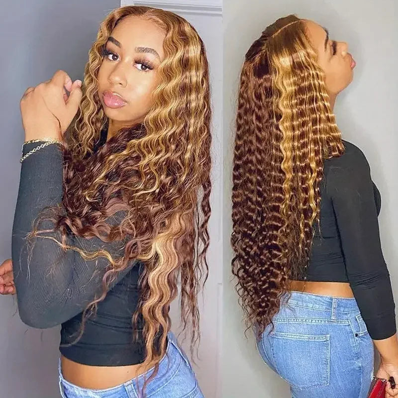 Highlight Lace Frontal Curly Human Hair Wigs