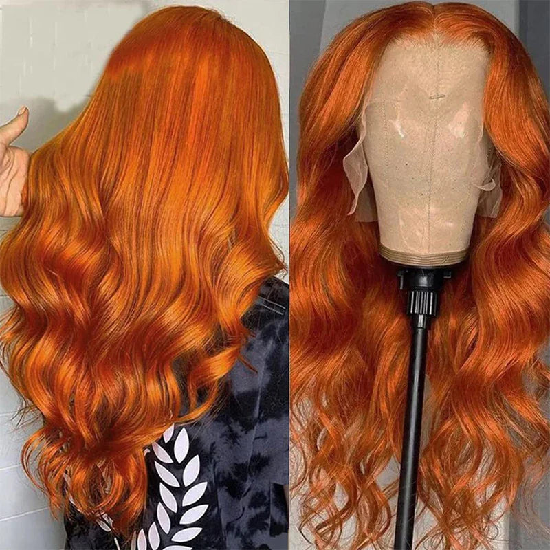 Ginger Orange Transparent Lace Front Curly Hair Wigs