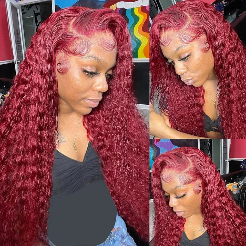 Burgundy Curly HD Lace Frontal Wigs