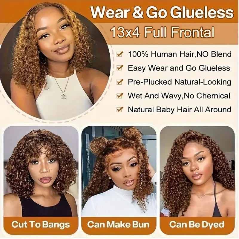 Highlight Lace Frontal Curly Human Hair Wigs