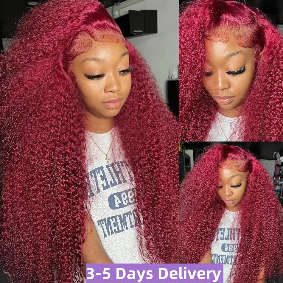 Burgundy Curly HD Lace Frontal Wigs