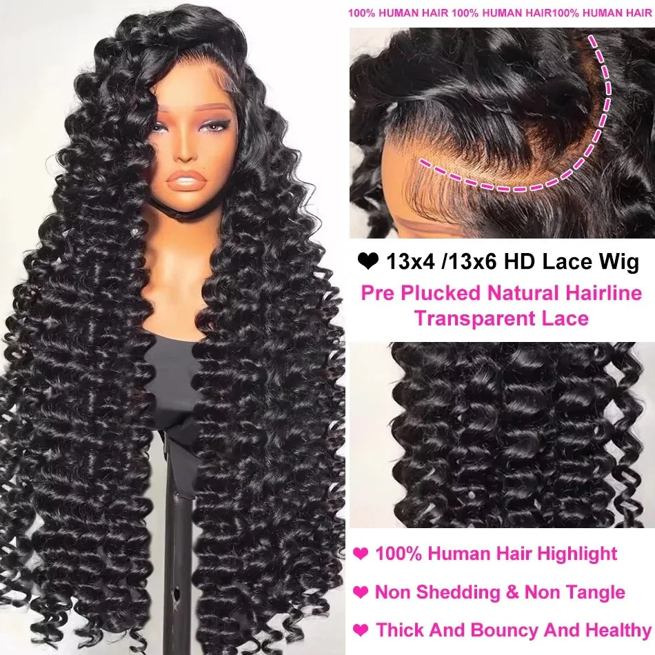 Loose Black Deep Wave HD Lace Frontal Wig