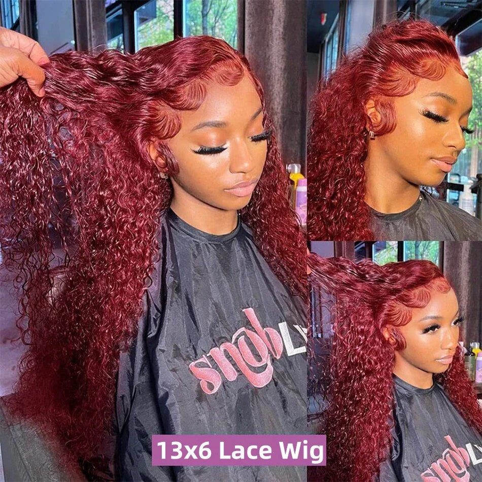 Burgundy Curly HD Lace Frontal Wigs