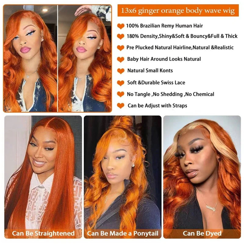 Ginger Orange Transparent Lace Front Curly Hair Wigs