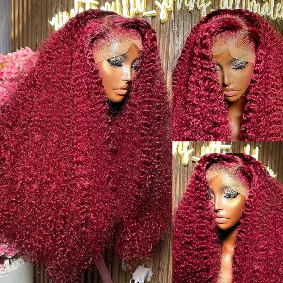 Burgundy Curly HD Lace Frontal Wigs