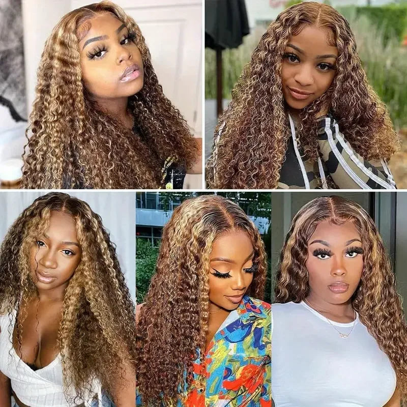 Highlight Lace Frontal Curly Human Hair Wigs