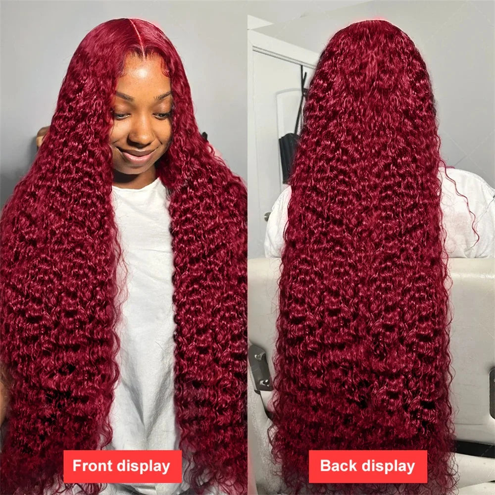 Burgundy Curly HD Lace Frontal Wigs