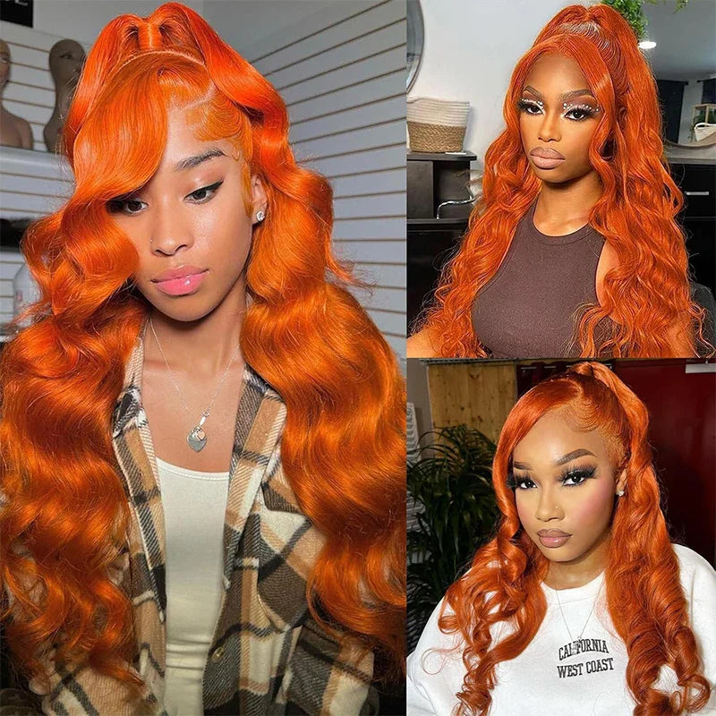 Ginger Orange Transparent Lace Front Curly Hair Wigs