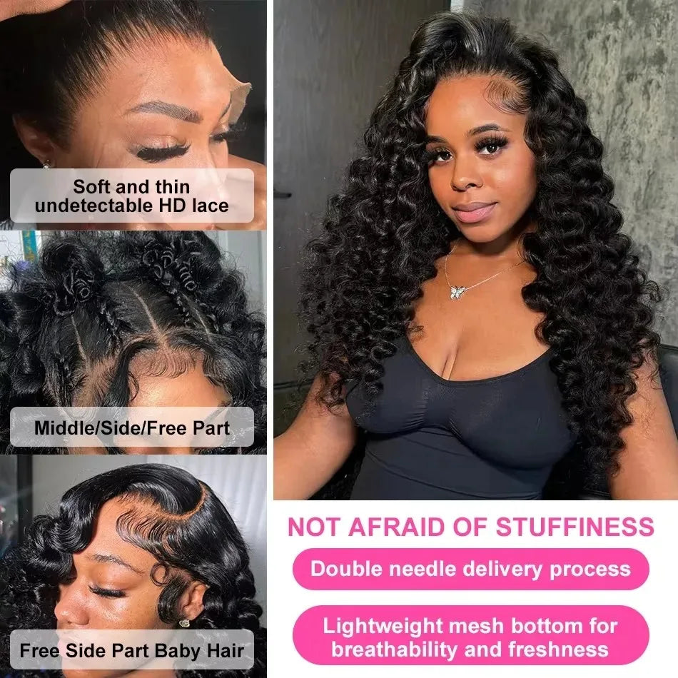 Loose Black Deep Wave HD Lace Frontal Wig