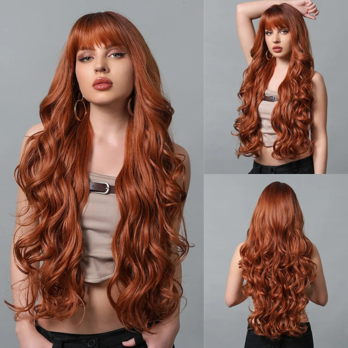 Copper Ginger Long Wavy Synthetic Wigs