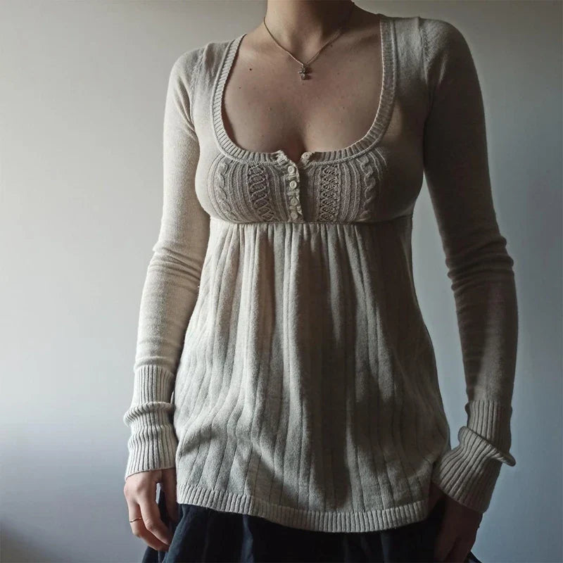 Vintage Long Sleeve Babydoll Knitted Sweater Tops
