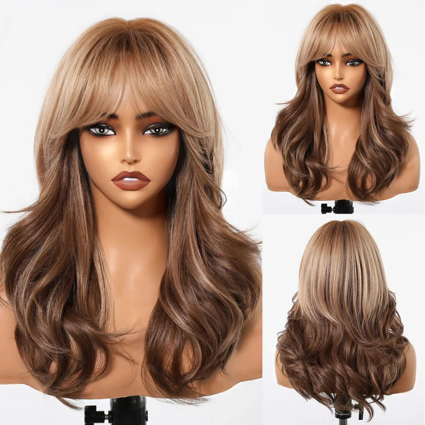 Brown Highlight Synthetic Wigs