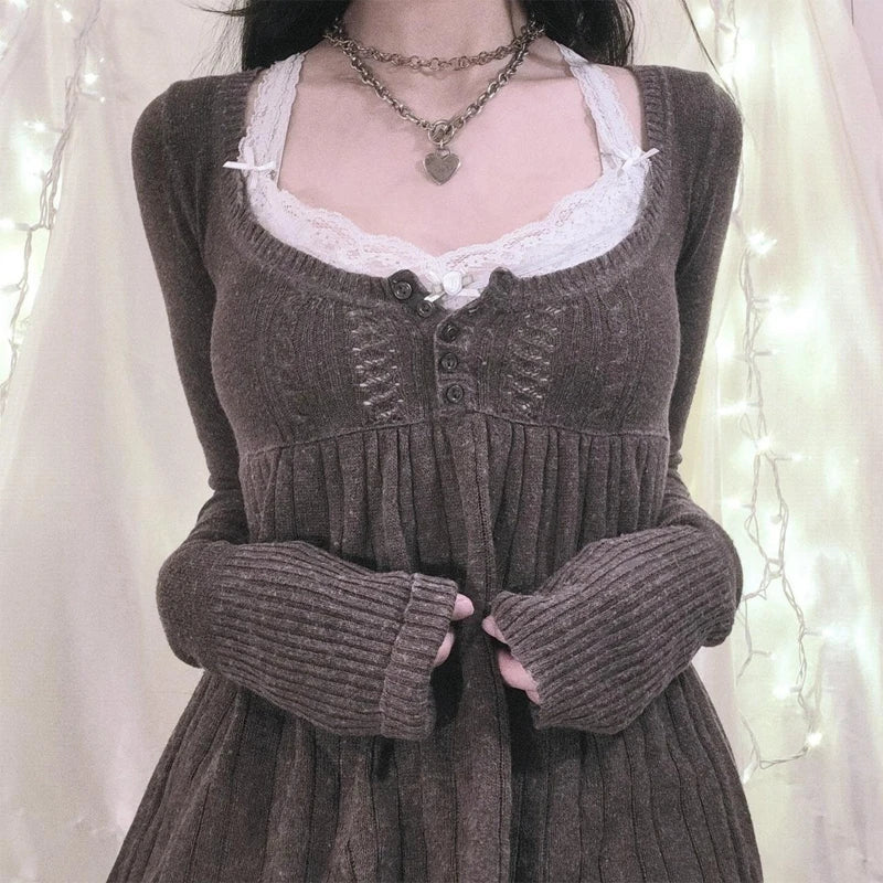 Vintage Long Sleeve Babydoll Knitted Sweater Tops