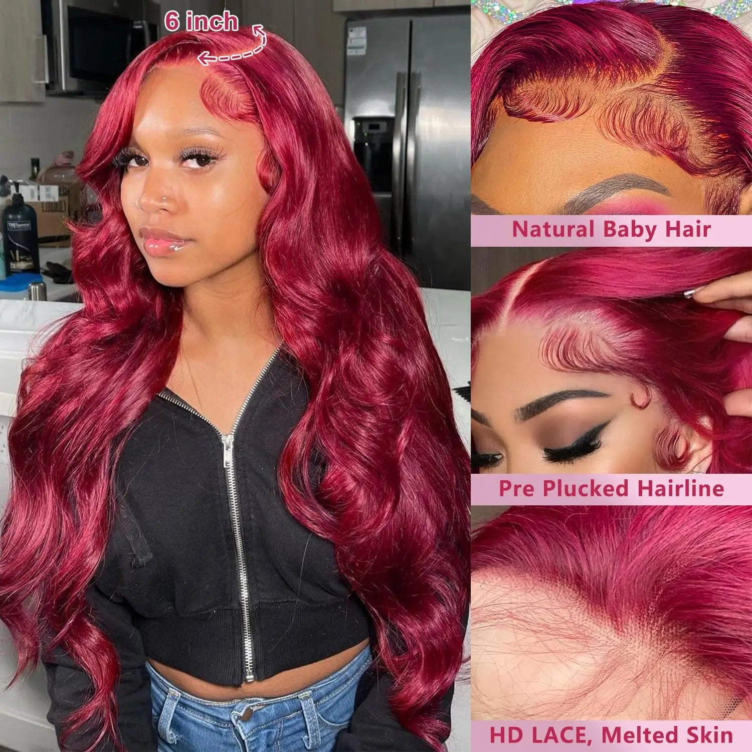 Burgundy Pre Plucked Hd Transparent Curly Hair Wigs