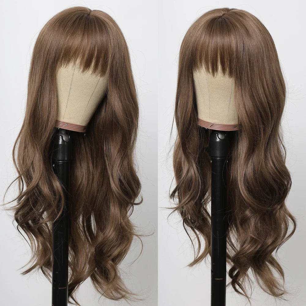 Red Brown Long Fluffy Wavy Synthetic Wigs