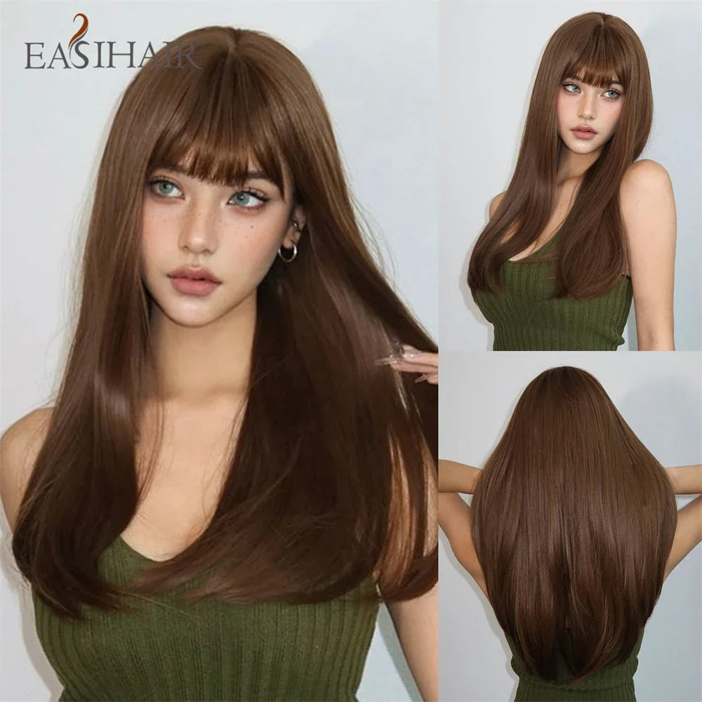 Straight Dark Brown Synthetic Wigs