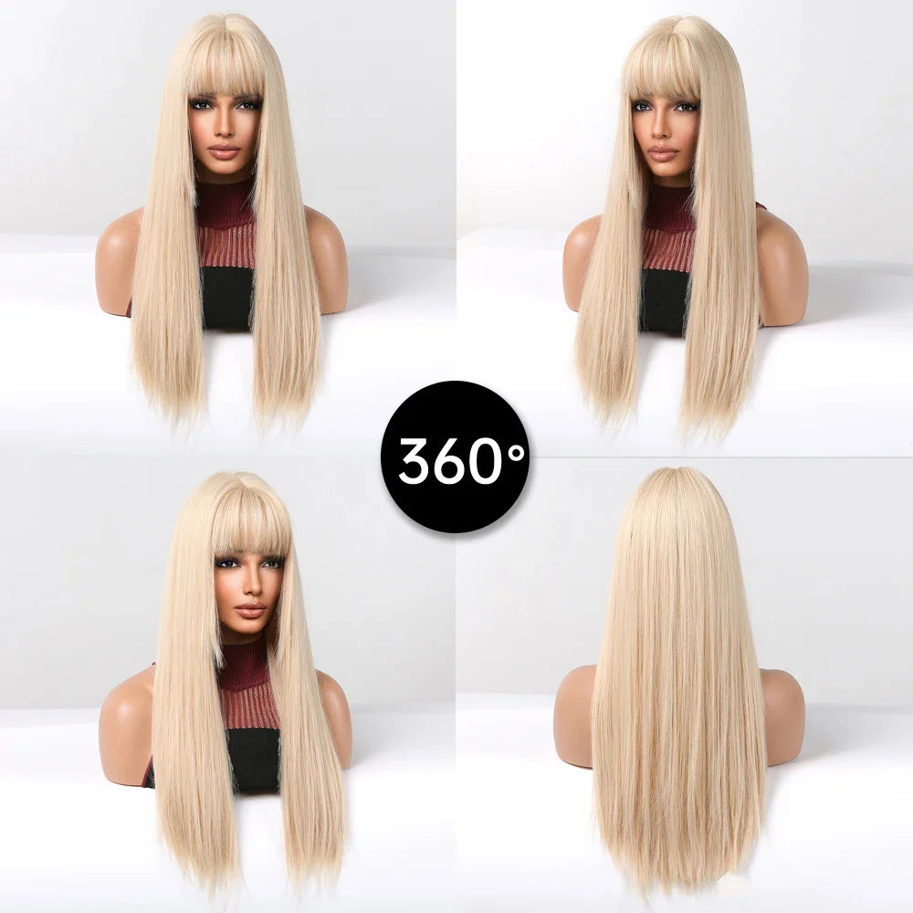 Blonde Golden Long Straight Synthetic Wigs