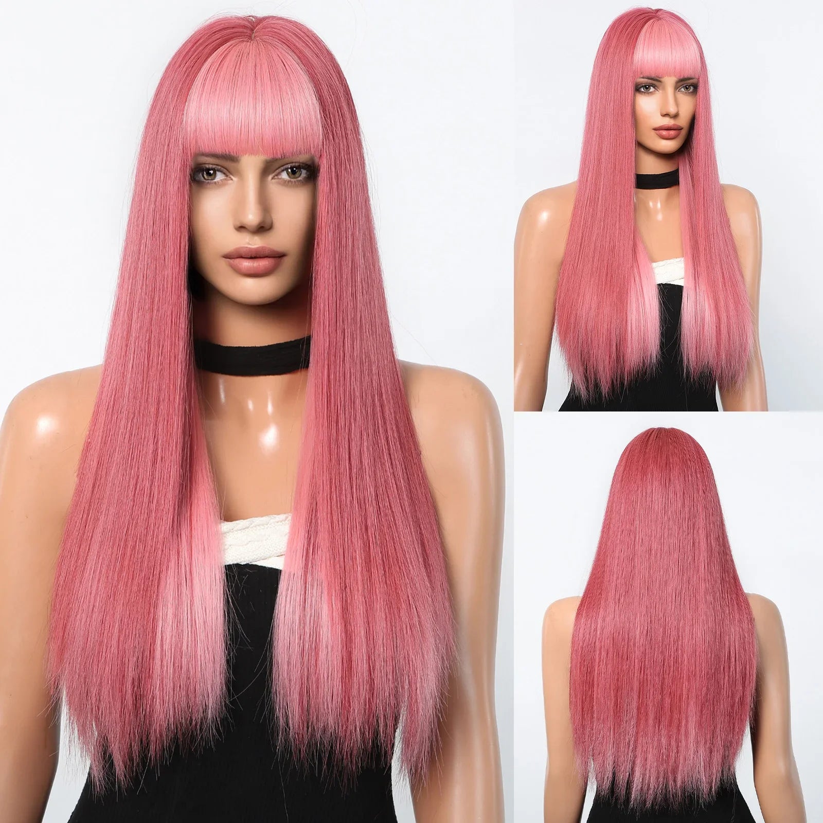 Synthetic Blonde Gray Long Straight Layered Wig