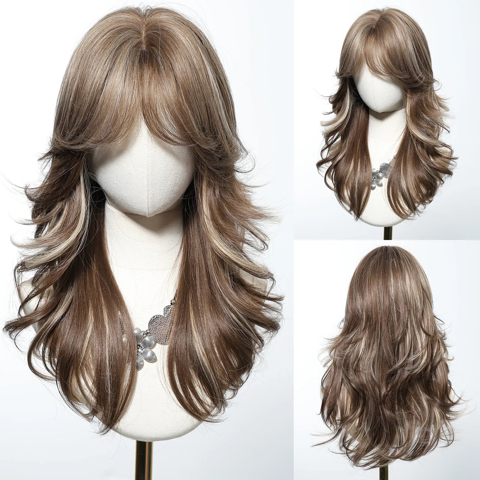 Brown Highlight Synthetic Wigs