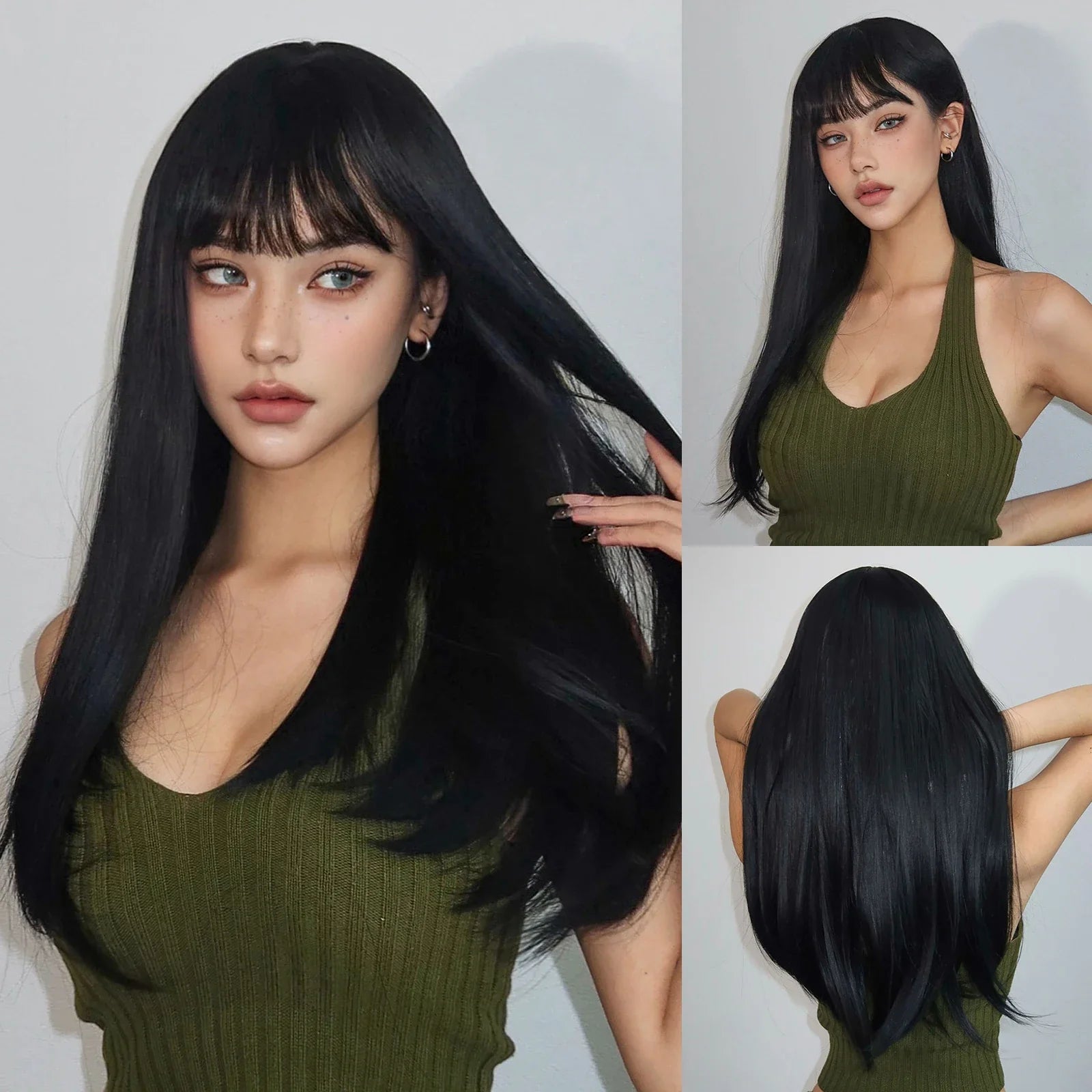 Straight Dark Brown Synthetic Wigs
