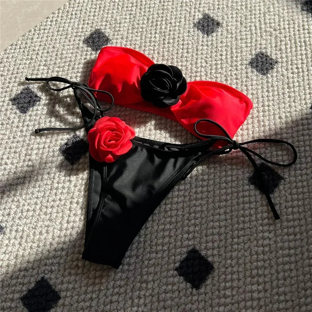 Flower Bandeau Thong Bikini