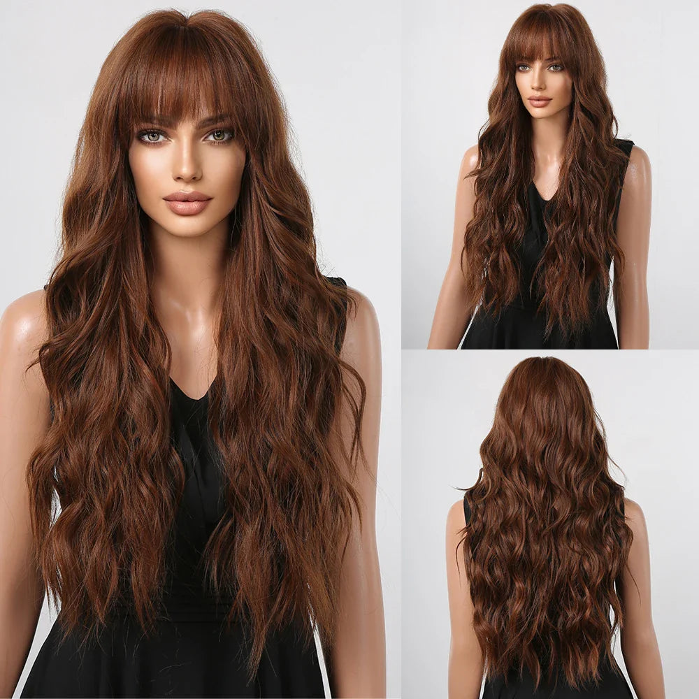 Copper Ginger Long Wavy Synthetic Wigs