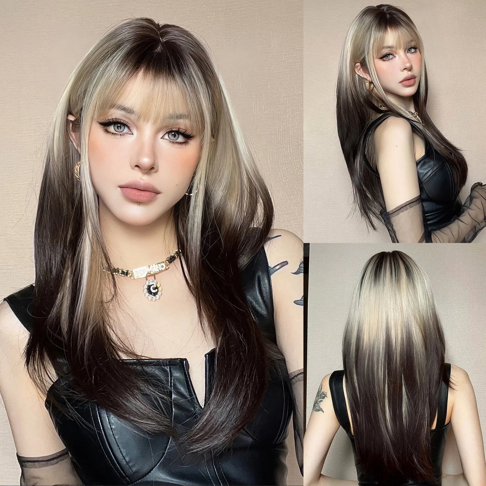 Light Blonde Golden Hair Long Silky Straight Synthetic Wig