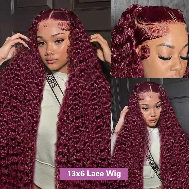 Water Wave Burgundy Lace Frontal Wigs
