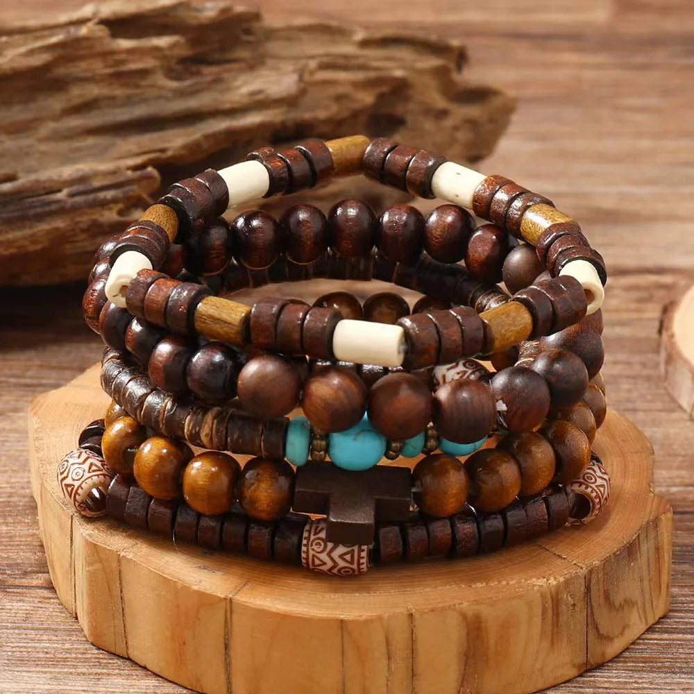 Cross Life Tree Vintage Bronze Ethnic Beads Bracelets