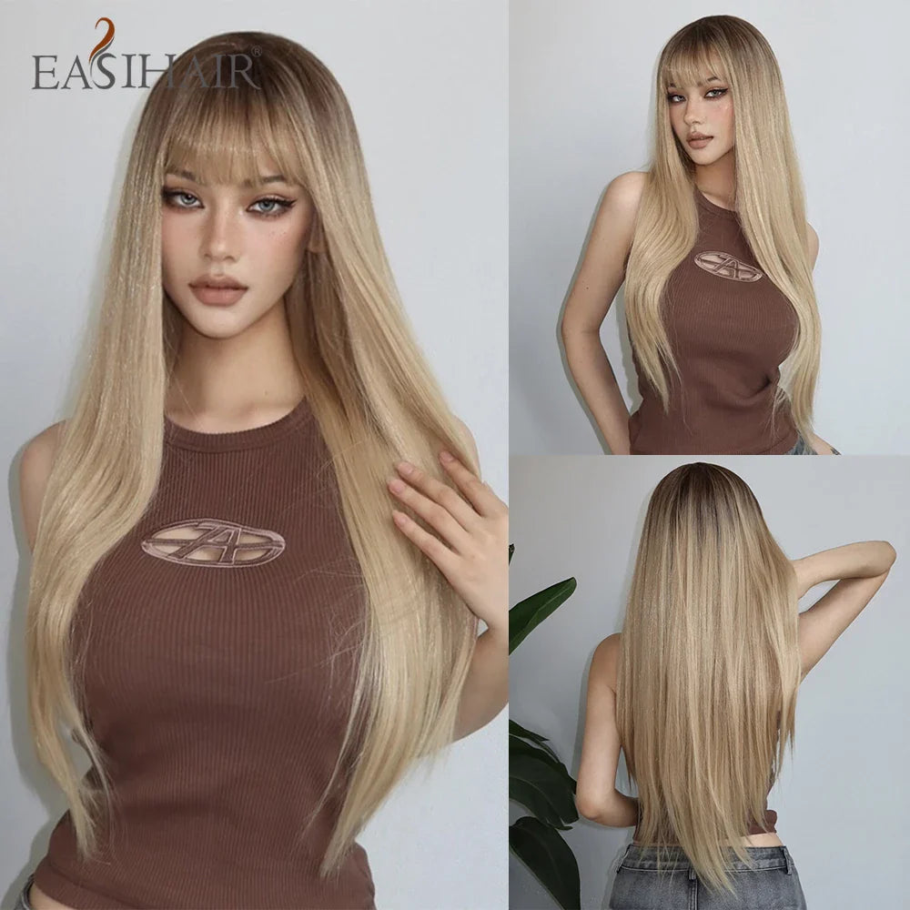 Straight Dark Brown Synthetic Wigs