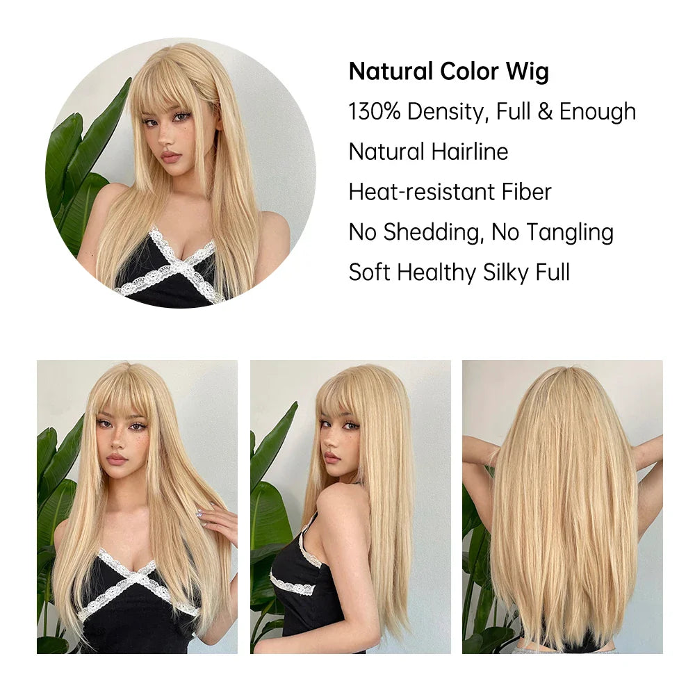 Blonde Golden Long Straight Synthetic Wigs