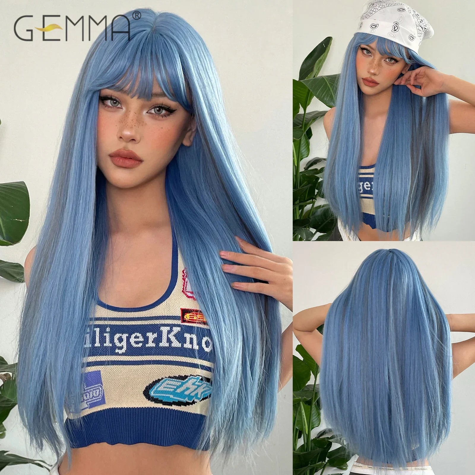 Synthetic Blonde Gray Long Straight Layered Wig