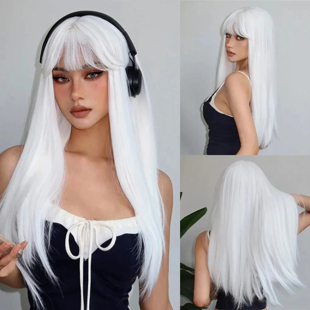 Light Blonde Golden Hair Long Silky Straight Synthetic Wig