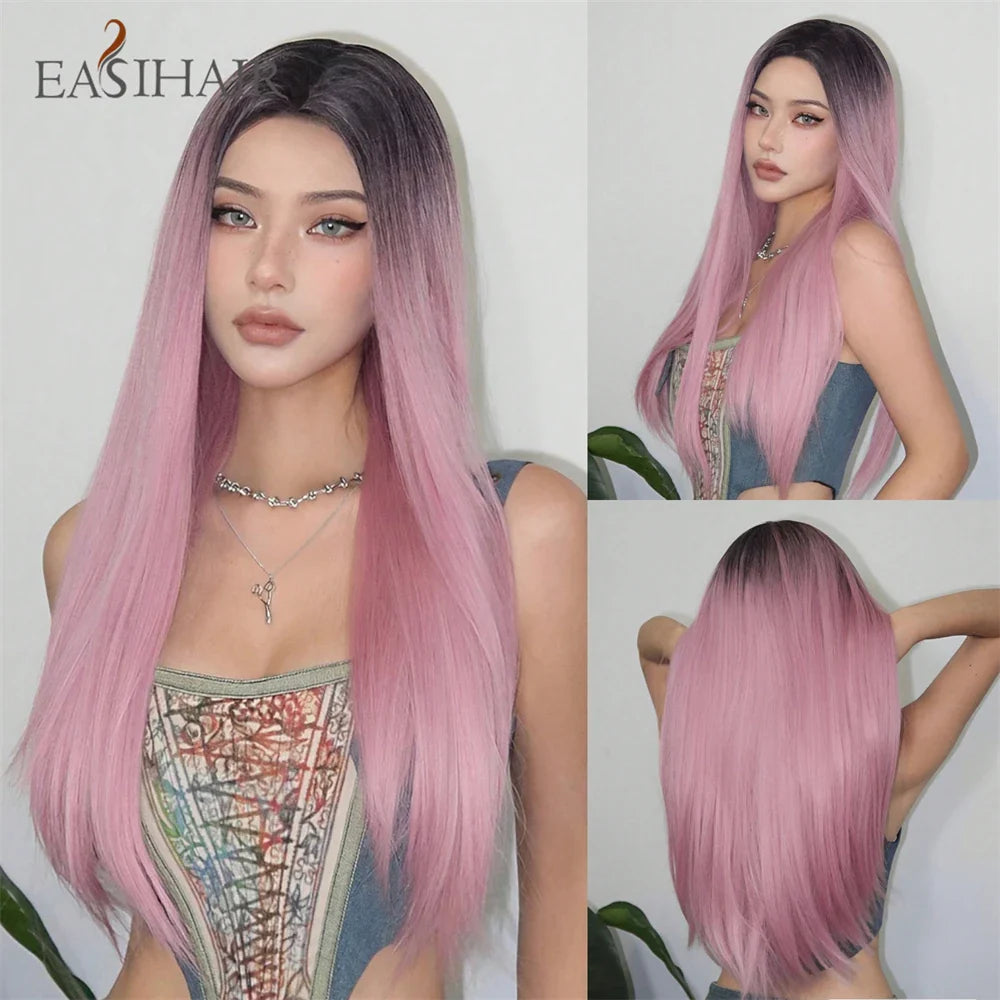 Blonde Golden Long Straight Synthetic Wigs