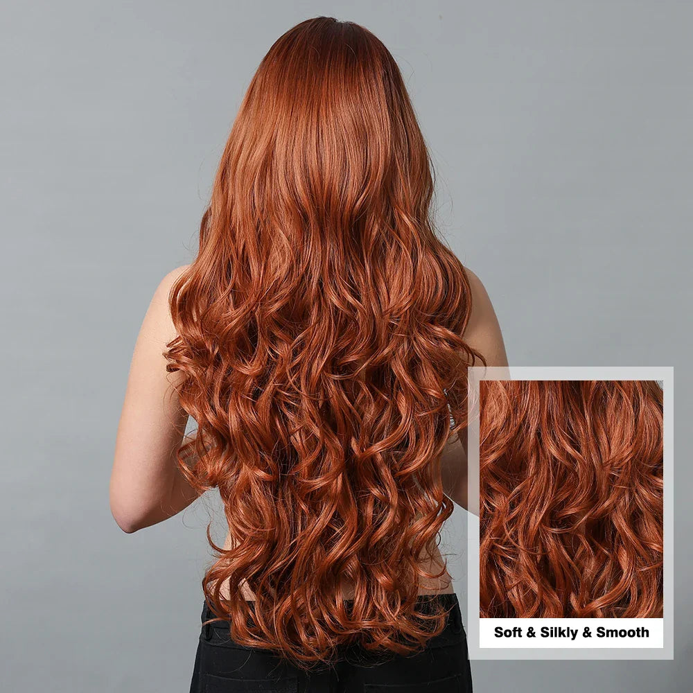 Copper Ginger Long Wavy Synthetic Wigs