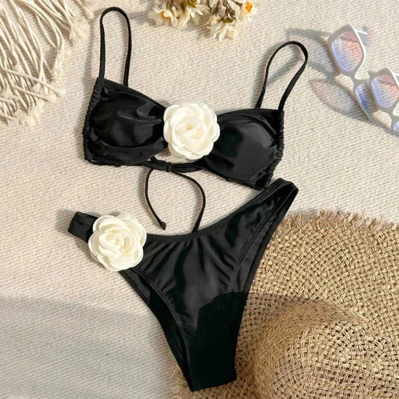 Flower Bandeau Thong Bikini