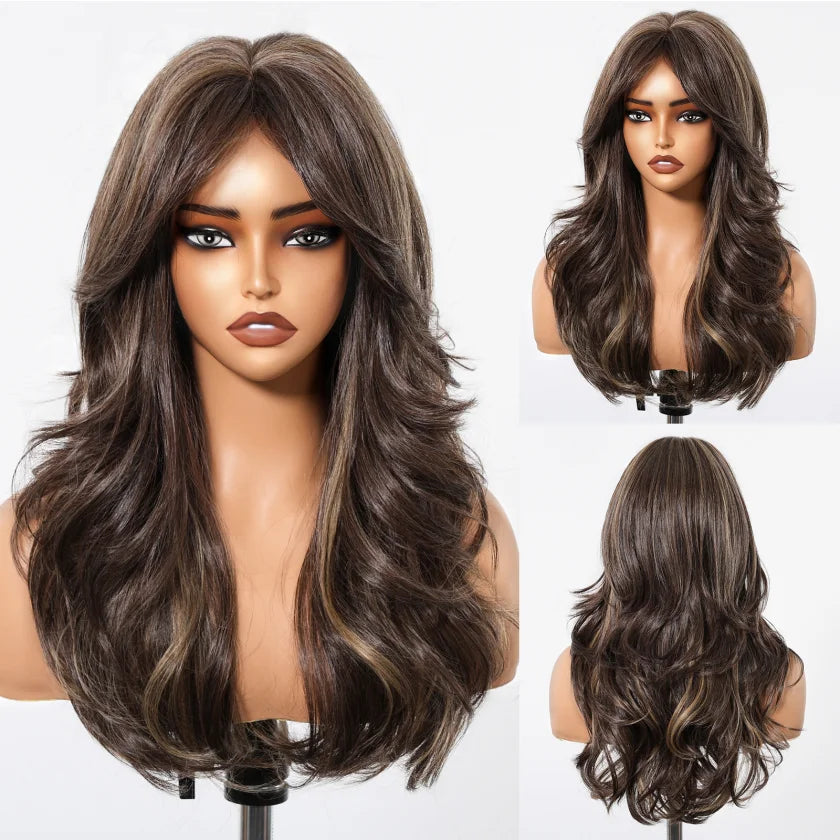 Brown Highlight Synthetic Wigs