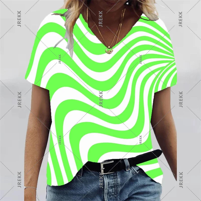 V Neck Art Print Tee Shirts