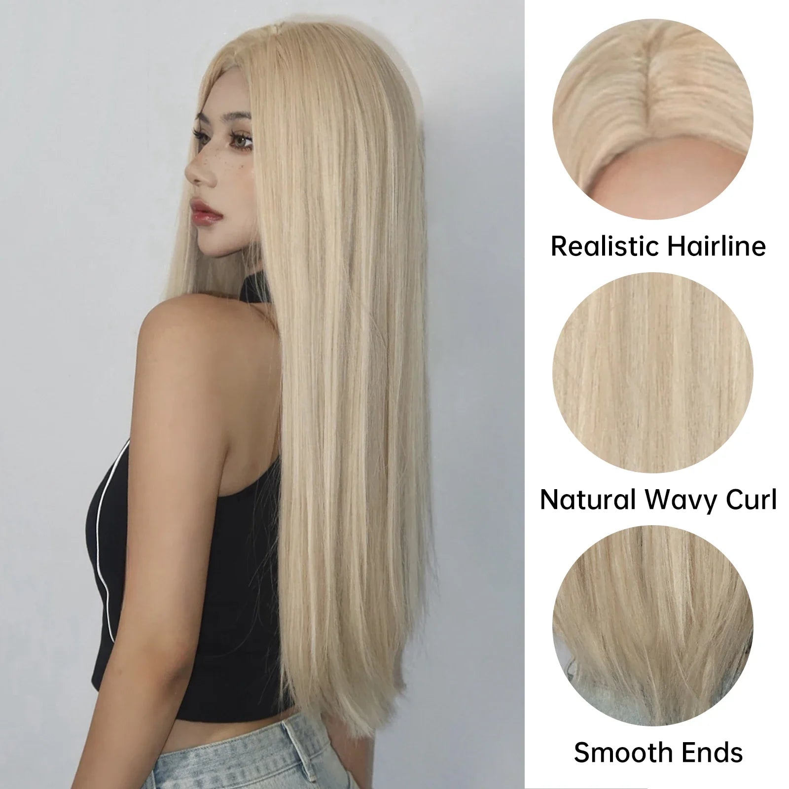 Light Blonde Golden Hair Long Silky Straight Synthetic Wig