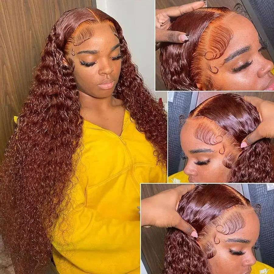 Reddish Brown Deep Curly Lace Frontal Wigs